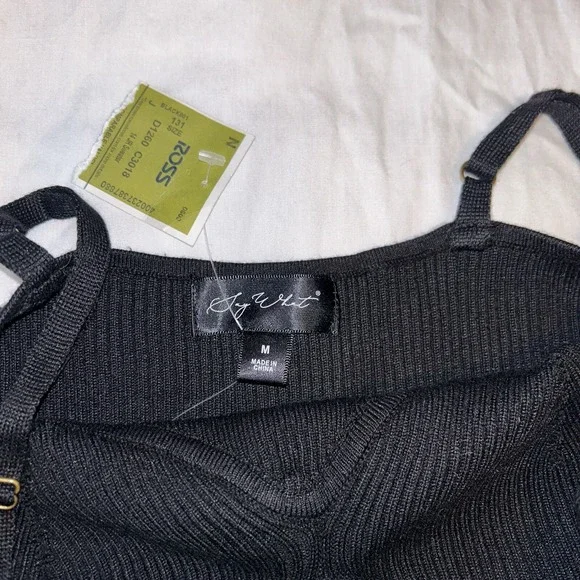 Black knit bodysuit Women's Size Medium Spaghetti straps NWT Sexy - Picture 3 of 9